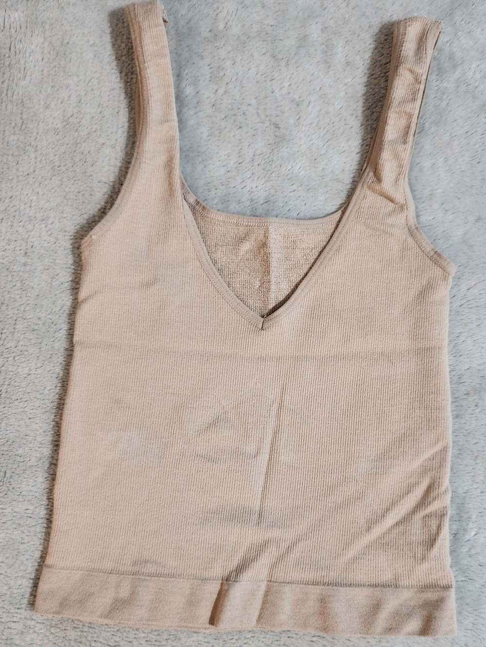Urban Outfitters Beige Ribbed V-Neck Tank Top
